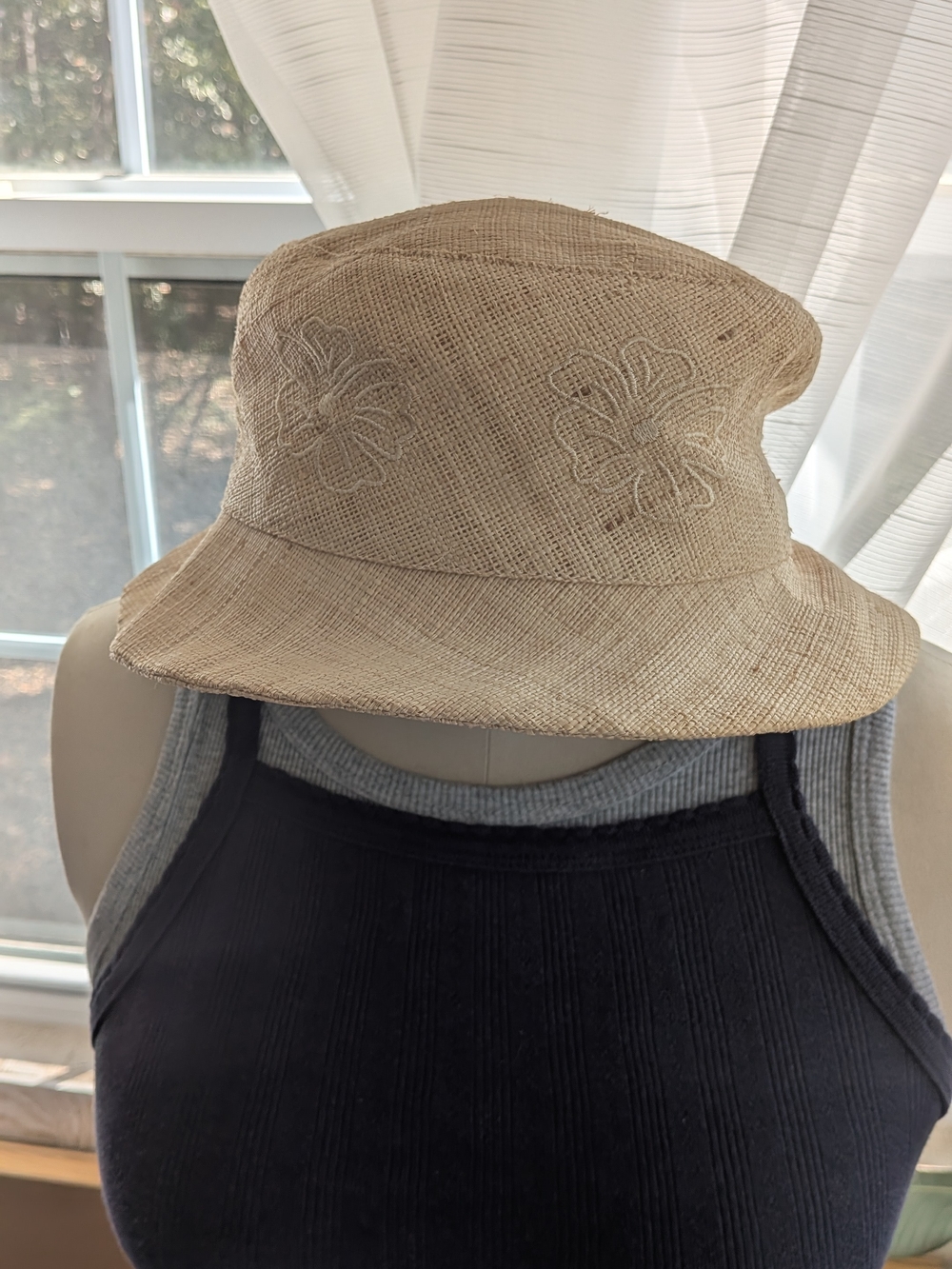 The Scala Collection Natural Raffia Straw Embroidered Floral Bucket Sun Hat OS